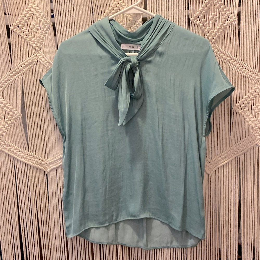 Mango Aquamarine Satin Top